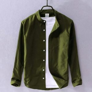 Men's Solid Colour Ban color Shirt  (olive)